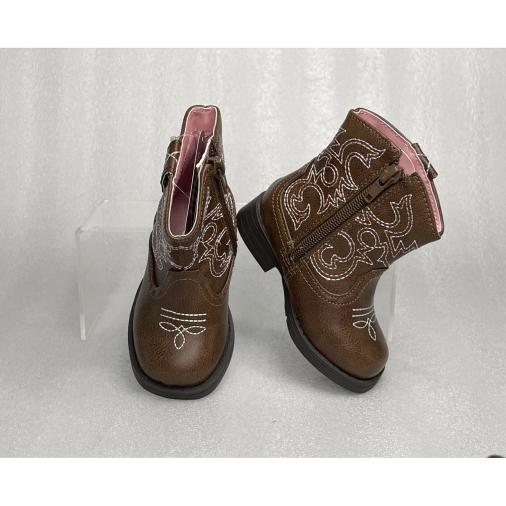 Wonder Nation Brown Zip up Square Toe Cowboy Cowgirl Boots Toddler Girls Size 5 - Picture 16 of 16